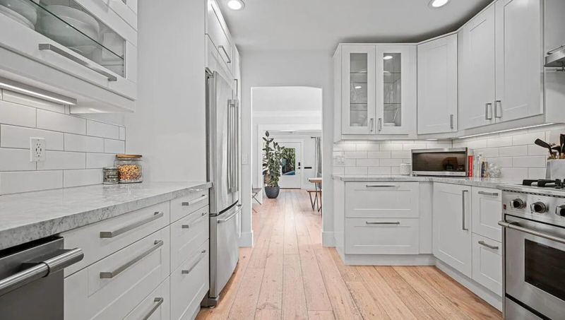 White kitchen with subway tile