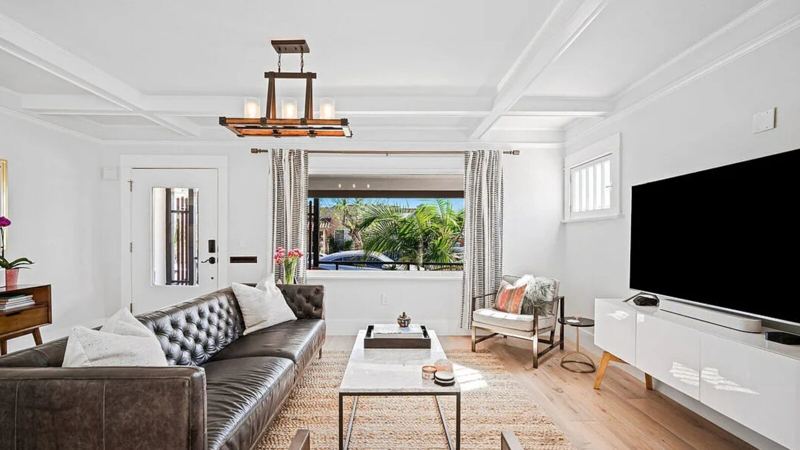 Living room with coffered ceiling
