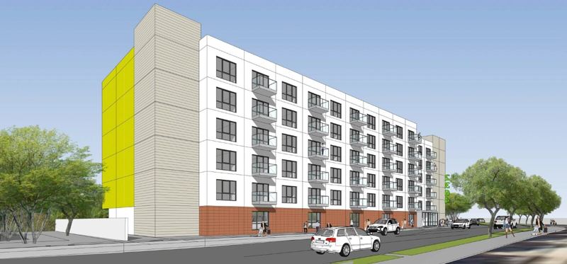 Six-story apartment community