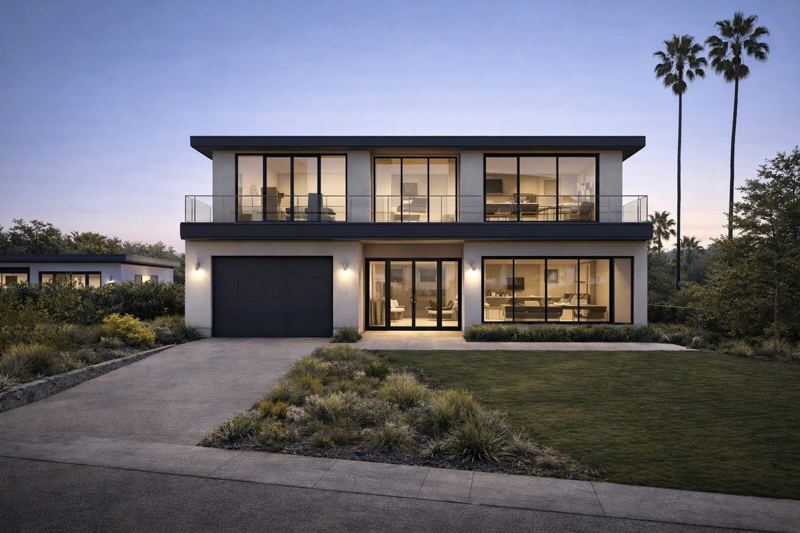 Modern home at dusk