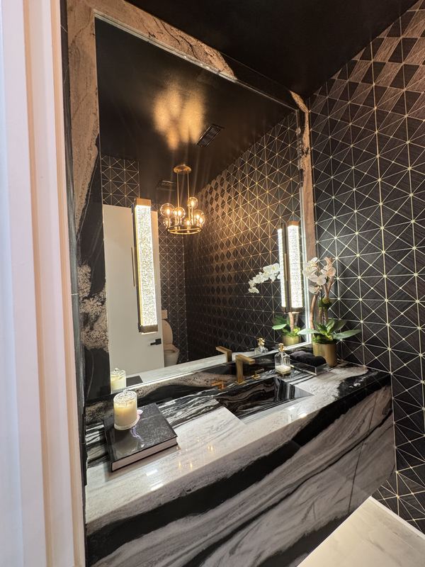 Powder room with sculptural tile