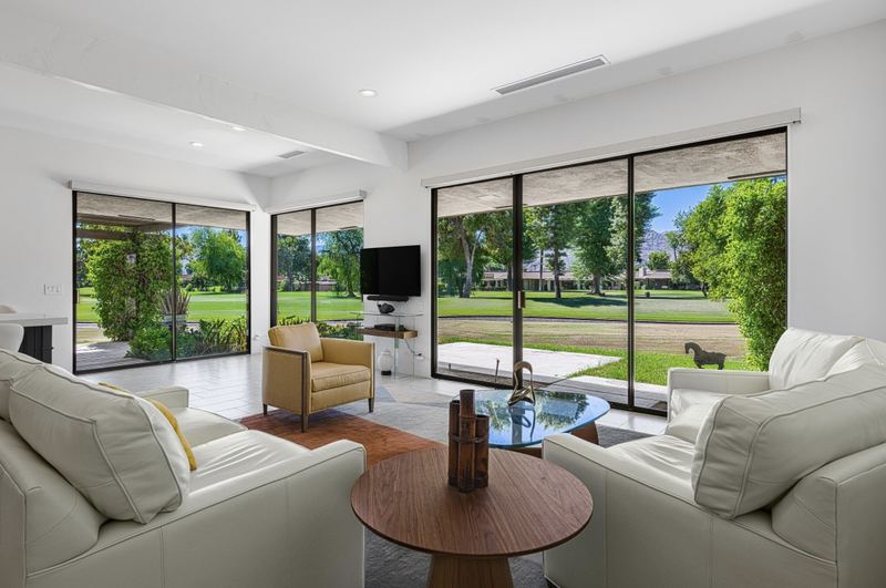 Living room with golf-course views